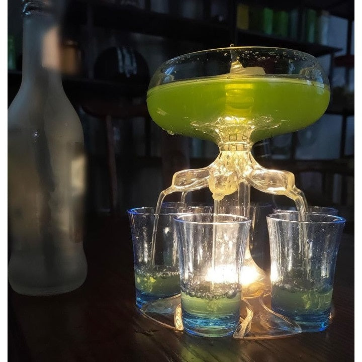 Dozator de sticla, cu 6 pahare de shot, pentru bar, din plastic, dimensiuni 12 * 13, 9 * 16, 1 cm, transparent