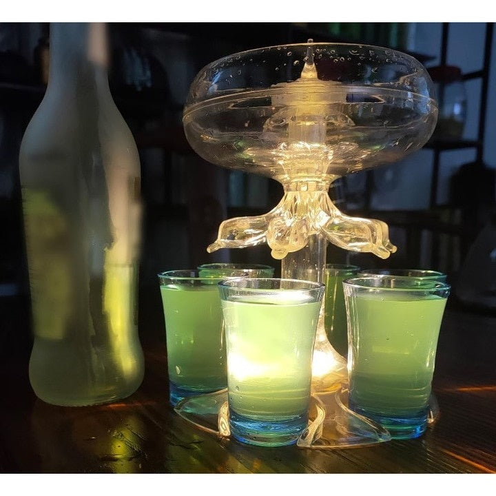 Dozator de sticla, cu 6 pahare de shot, pentru bar, din plastic, dimensiuni 12 * 13, 9 * 16, 1 cm, transparent