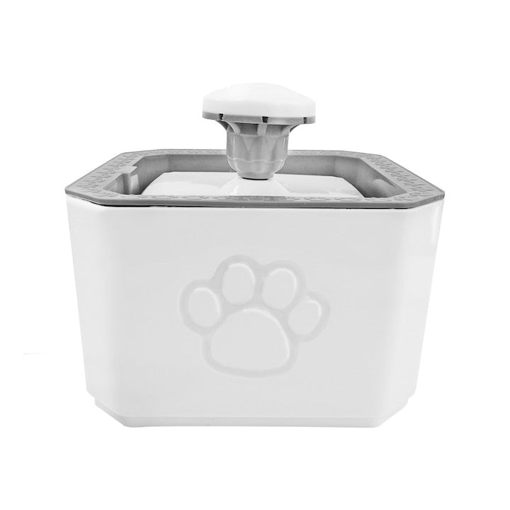 Dozator electric de apa pentru animale, capacitate 2.5L, din plastic, cu 2 filtre, alb