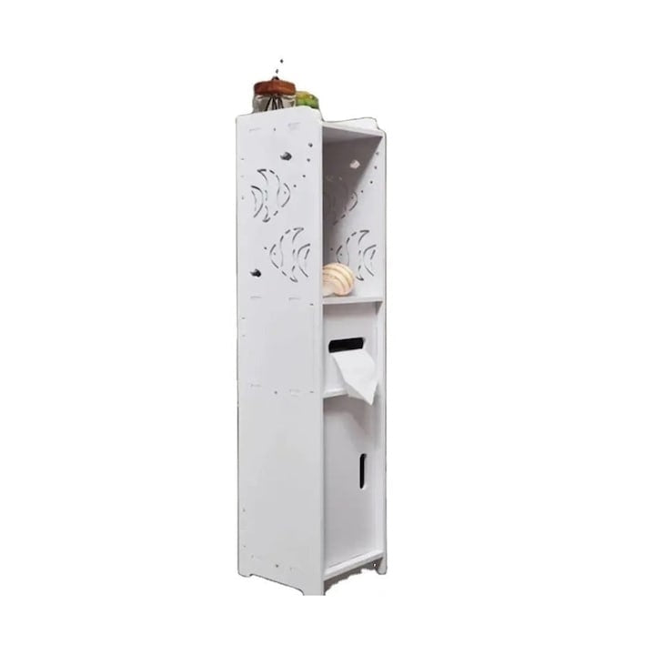 Dulap de baie, cu 3 compartimente, vertical, dimensiuni 80x20x24 cm, din MDF, alb