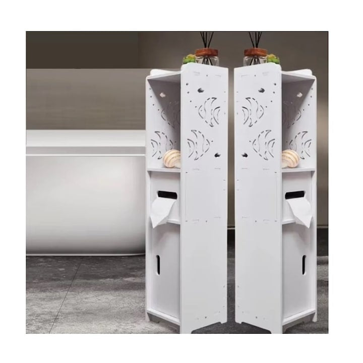 Dulap de baie, cu 3 compartimente, vertical, dimensiuni 80x20x24 cm, din MDF, alb