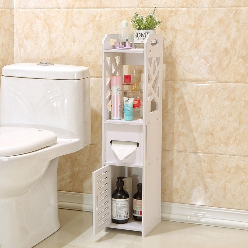 Dulap de baie, cu suport pentru hartie, dimensiuni 80x20x18cm, usor de instalat si demontat, din MDF, alb