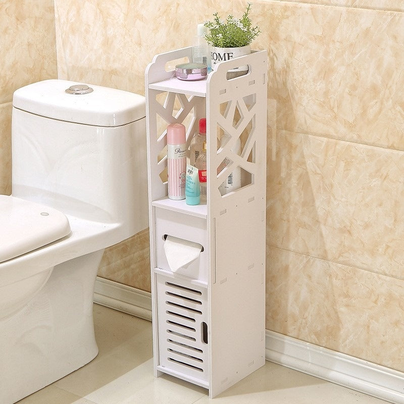 Dulap de baie, cu suport pentru hartie, dimensiuni 80x20x18cm, usor de instalat si demontat, din MDF, alb