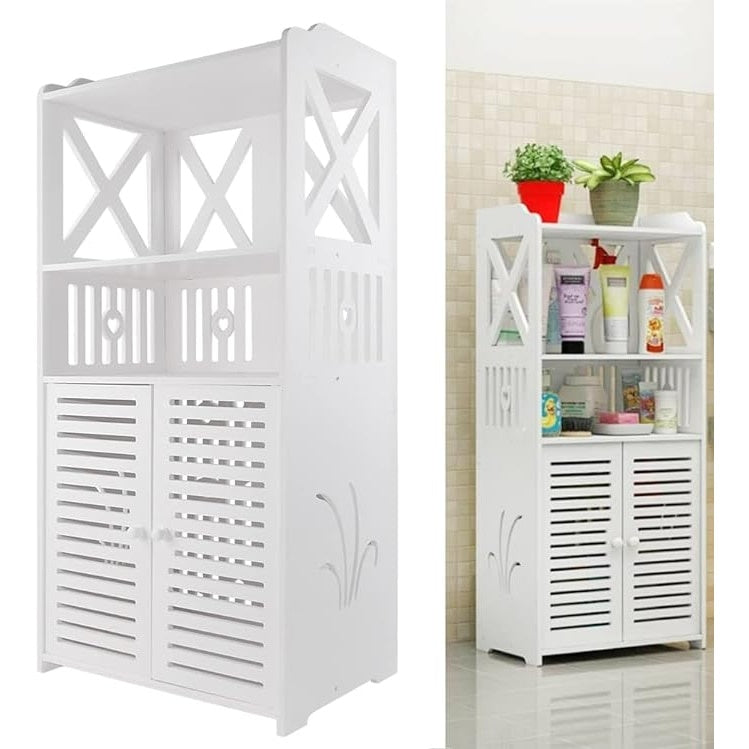 Dulap impermeabil pentru baie, cu 2 rafturi superioare deschise, inaltime 90cm, durabil si stabil, asamblare usoara, alb