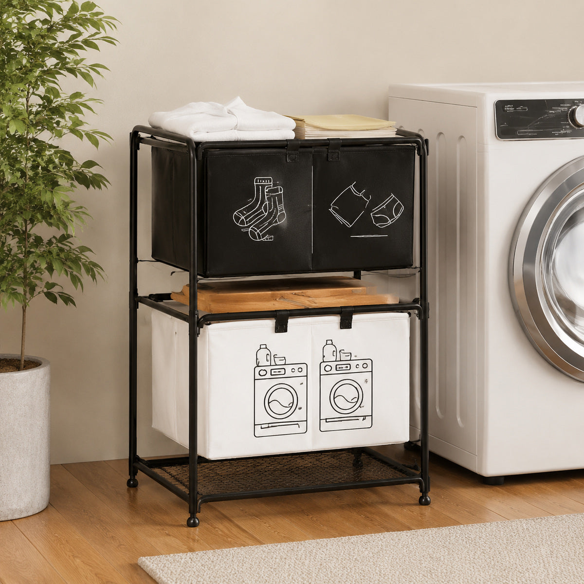 Dulap Organizator pentru Mașina de Spălat, Lățime 57 cm, Negru – imagine 2