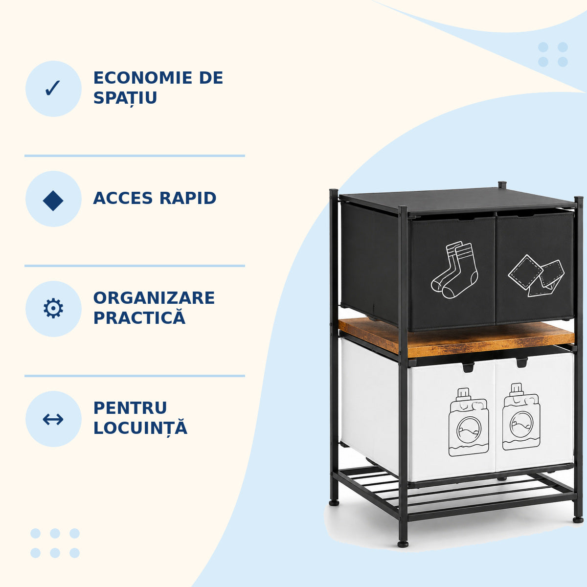 Dulap Organizator pentru Mașina de Spălat, Lățime 57 cm, Negru – caracteristici