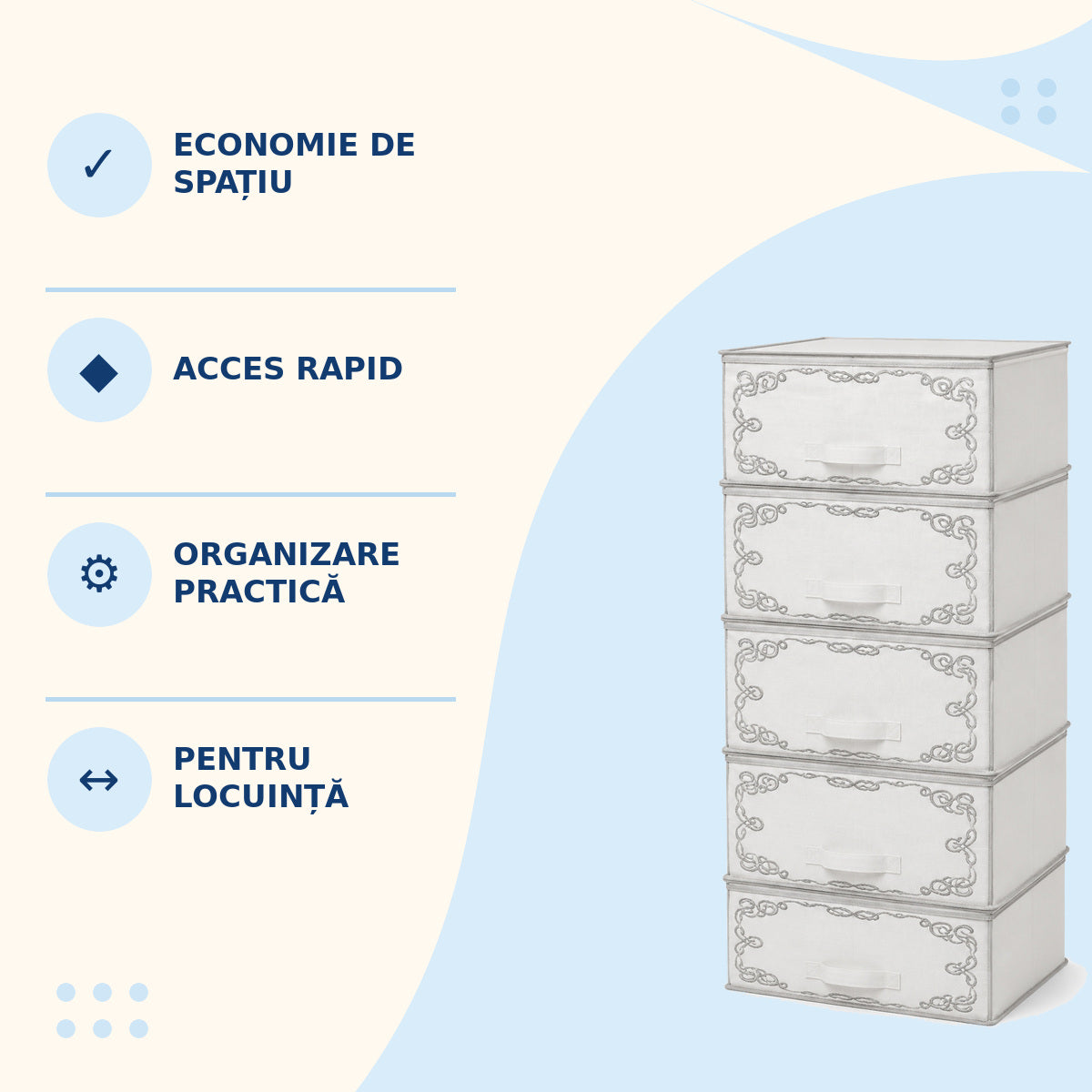 Dulap Textil Pliabil cu 5 Sertare, Organizator pentru Dormitor, Alb-Gri – caracteristici