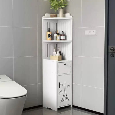 Dulap vertical pentru baie, cu 3 polite, 2 sertare, dimensiuni 90x24x24 cm, greutate maxima suportata 15 kg, alb