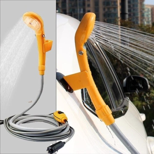 Dus portabil auto pentru camping cu pompa de apa, alimentare 12V, debit de apa 4L / min, galben