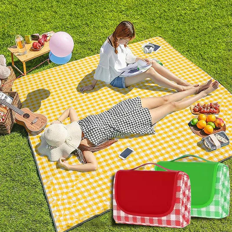 Patura de picnic, tip gentuta, pliabila, impermeabila, pentru plaja si camping, 100x150cm, galben-alb