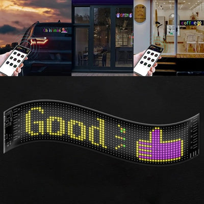 Ecran LED flexibil pentru masina , control wireless prin aplicatie mobila, proiectie multicolora, alimentat prin USB, negru