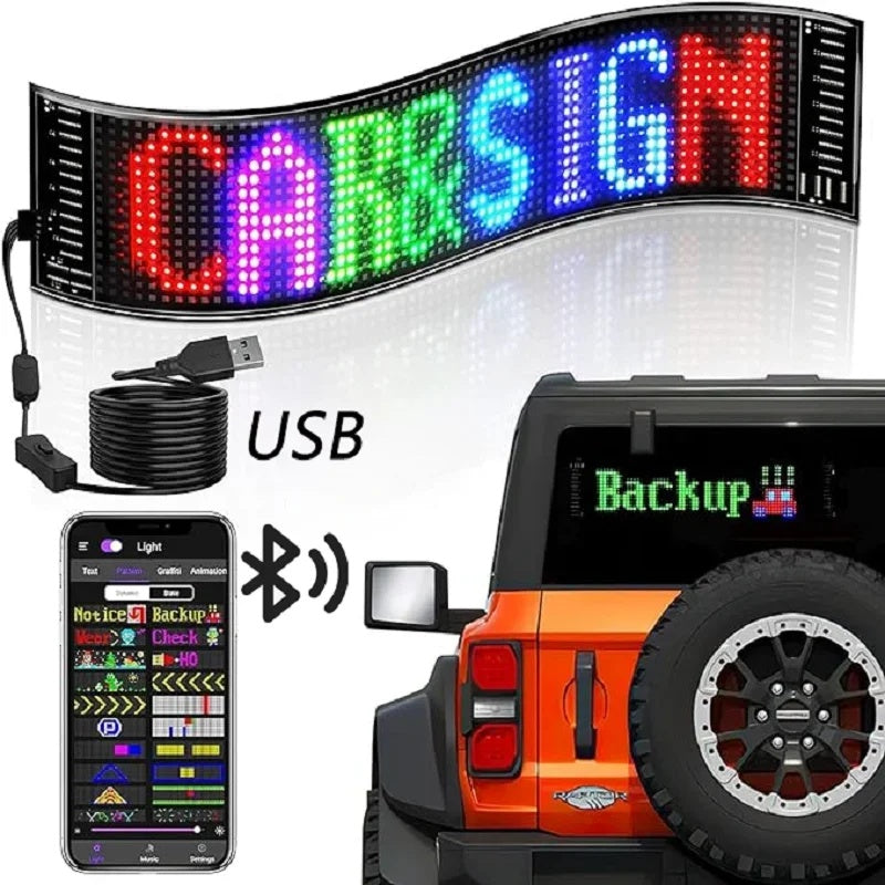 Ecran LED flexibil pentru masina , control wireless prin aplicatie mobila, proiectie multicolora, alimentat prin USB, negru