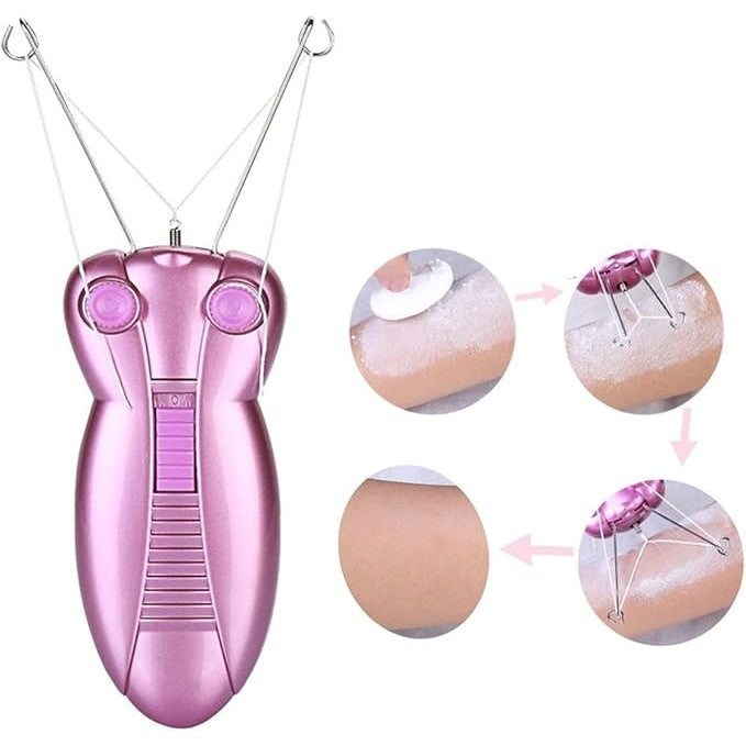 Epilator electric cu ata, pentru epilare faciala si corporala, rapid si fara durere, cu baterii, roz