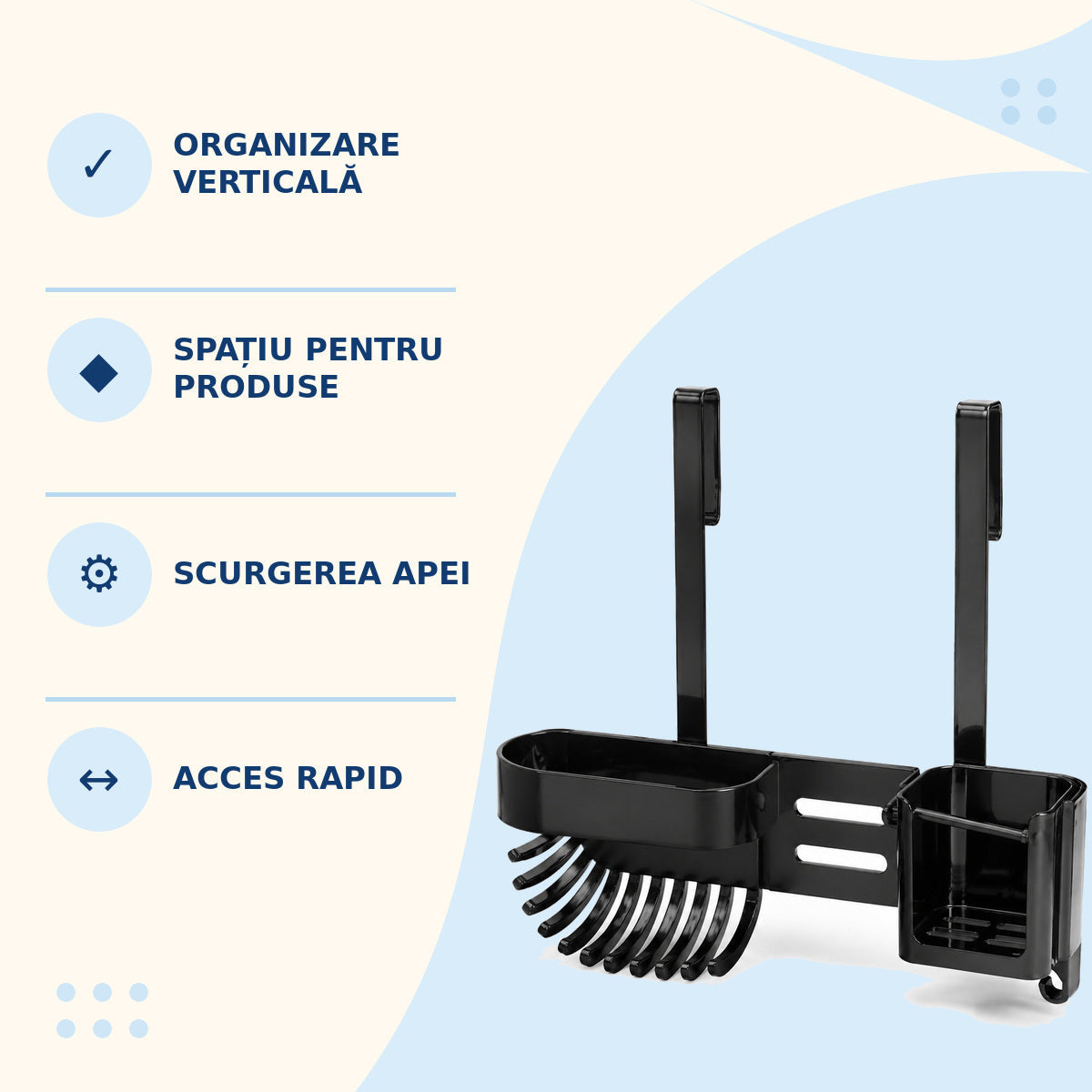 Etajeră de Duș cu Suport pentru Săpun și Accesorii, Negru – imagine 3