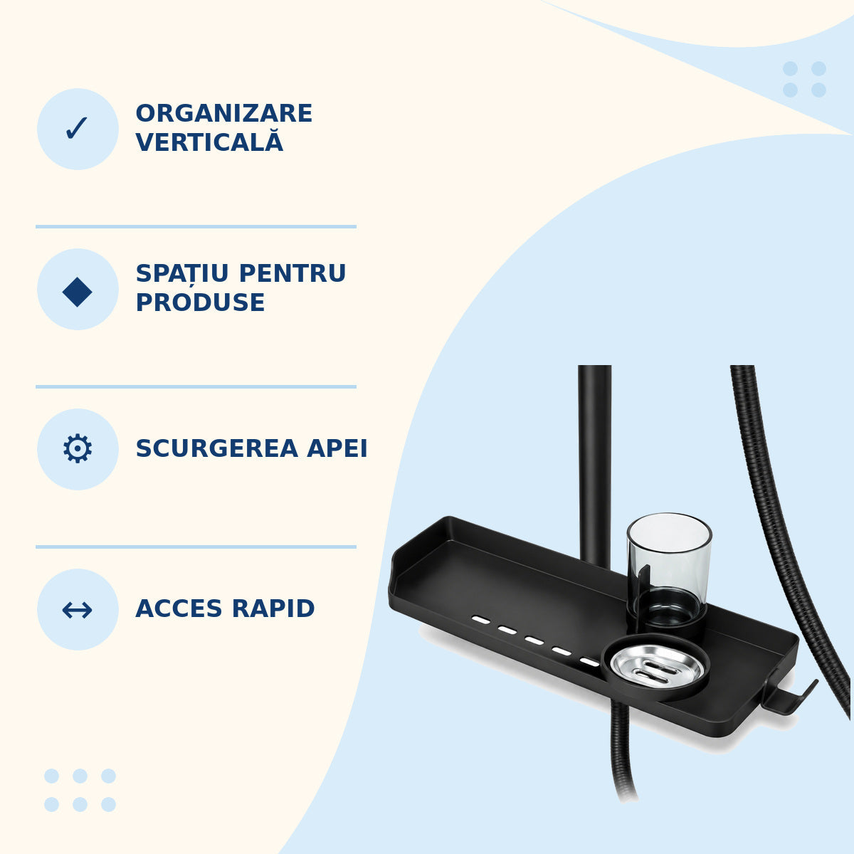 Etajeră de Duș cu Suport pentru Săpun și Pahar, Negru – imagine 3