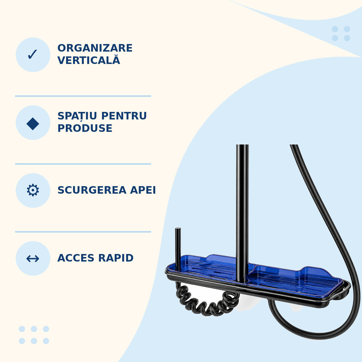 Etajeră de Duș cu Tăviță Dublă, Negru-Albastru – imagine 3