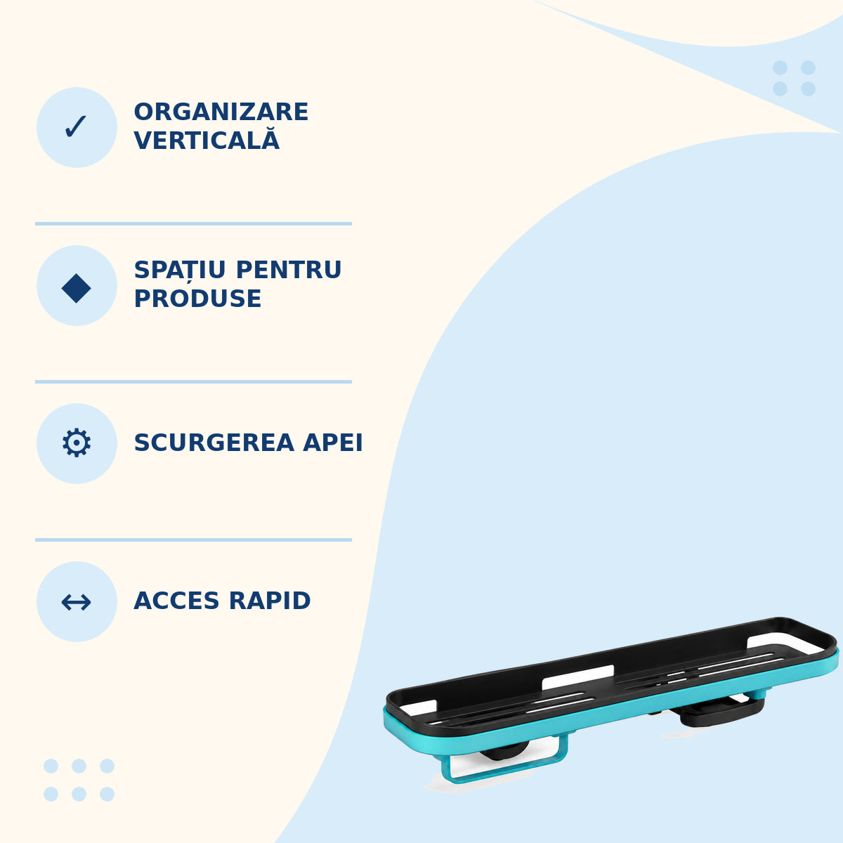 Etajeră de Duș Multifuncțională, Negru-Turcoaz – imagine 3