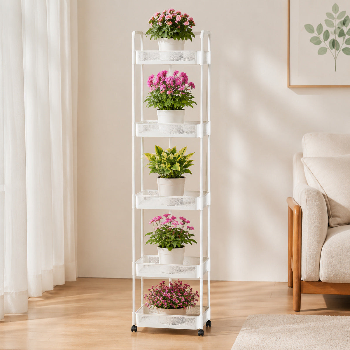 Etajeră Verticală pentru Plante cu 5 Niveluri, Alb – imagine 2