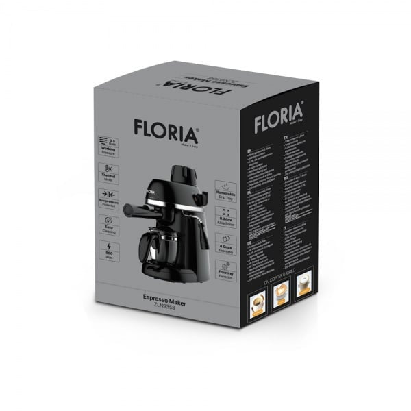 Expressor cafea 800W cu presiune 3.5 bari, capacitate 4 cesti, negru
