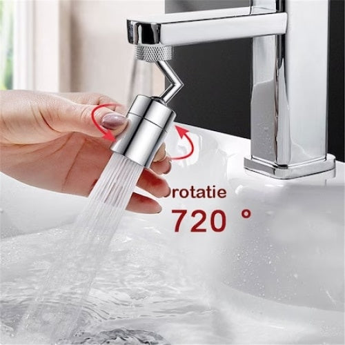 Extensie robinet cu filtrare, pivotant cu cot, cu doua moduri de stropire, rotire 720 de grade, argintiu