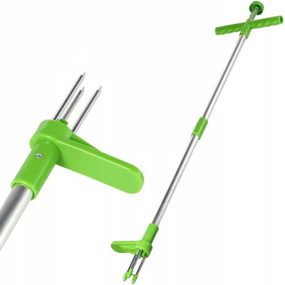 Extractor buruieni, din aluminiu si plastic, lungime 98 cm, stabil, usor de utilizat, argintiu/verde