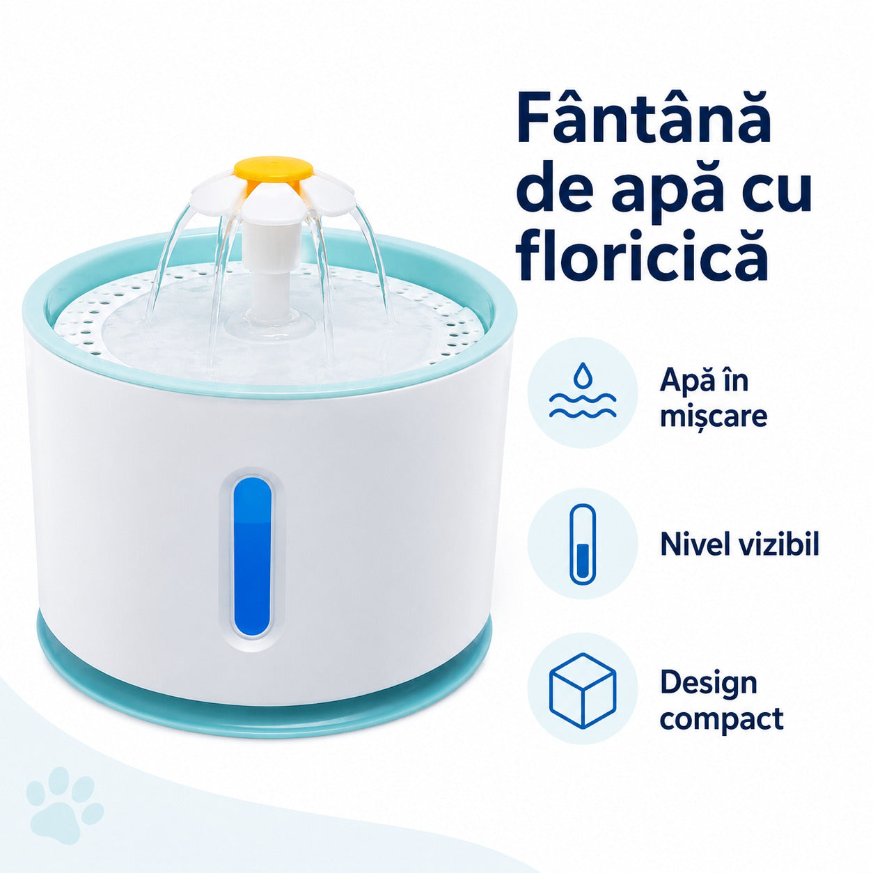 Fântână de Apă pentru Pisici și Câini, Jet Tip Floricică, Alb/Turcoaz – imagine 3