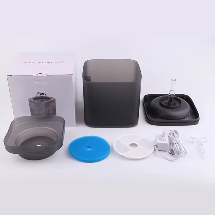 Fantana de apa pentru pisici si caini, dozator automat de apa, 2L, ultra-silentios 10 dB, Negru