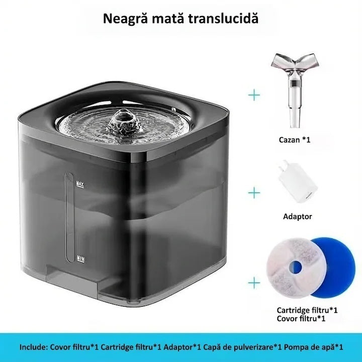 Fantana de apa pentru pisici si caini, dozator automat de apa, 2L, ultra-silentios 10 dB, Negru