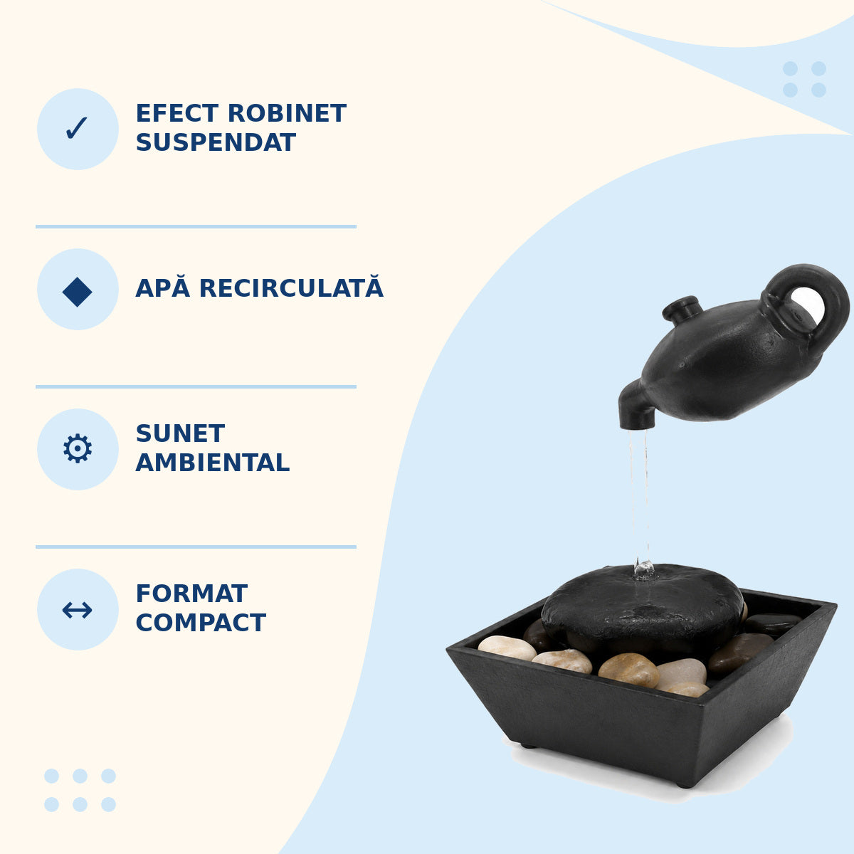 Fântână Decorativă de Interior cu Efect Robinet Suspendat și Pietre, Negru – caracteristici