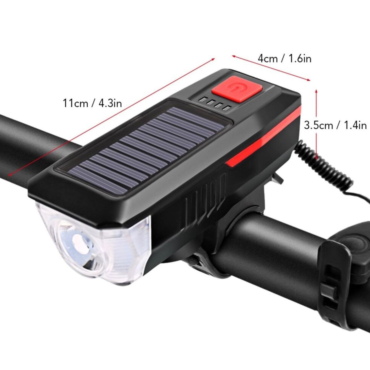 Far lampa cu panou solar pentru bicicleta / trotineta FOXMAG24®, claxon, usb, functie incarcare telefon