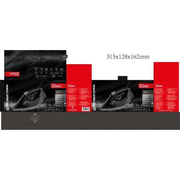 Fier de calcat 2600W cu talpa ceramica, negru, functii multiple