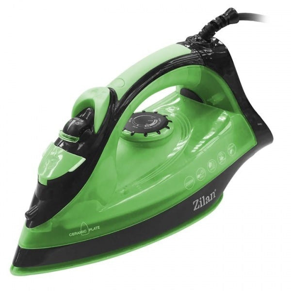 Fier de calcat cu talpa ceramica, 2200W, aburi si uscat, auto-curatare, verde