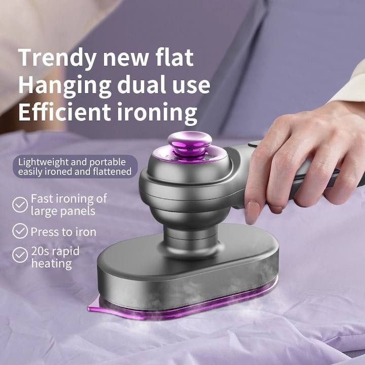 Fier de calcat portabil, calcat uscat si cu abur, maner rotativ 360°, rezervor de apa cu capacitate mare, compact si usor de folosit, mov