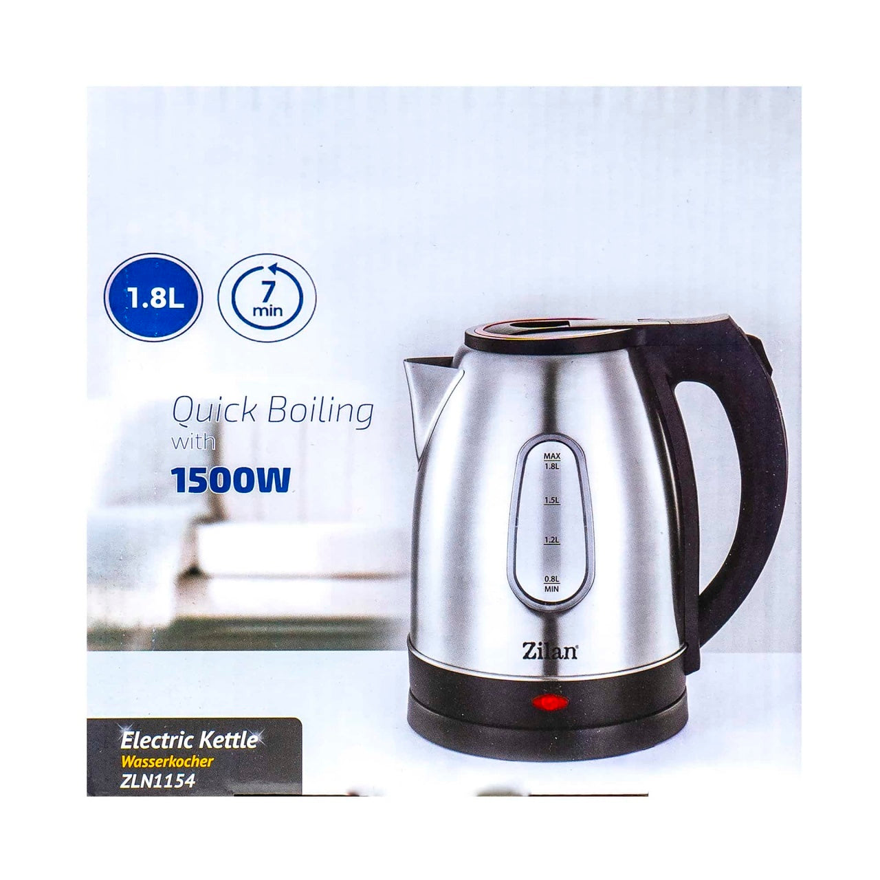 Fierbator apa inox 1.8L, 1500W cu iluminare LED si oprire automata