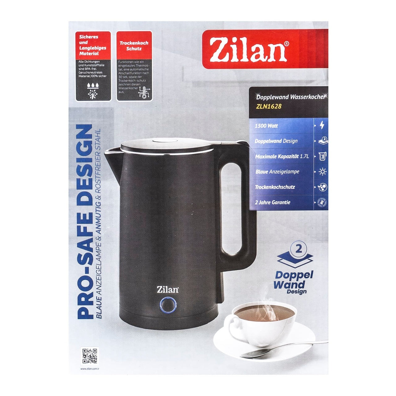 Fierbator electric 1500W, capacitate 1.7L, culoare negru, cablu rotativ 360°