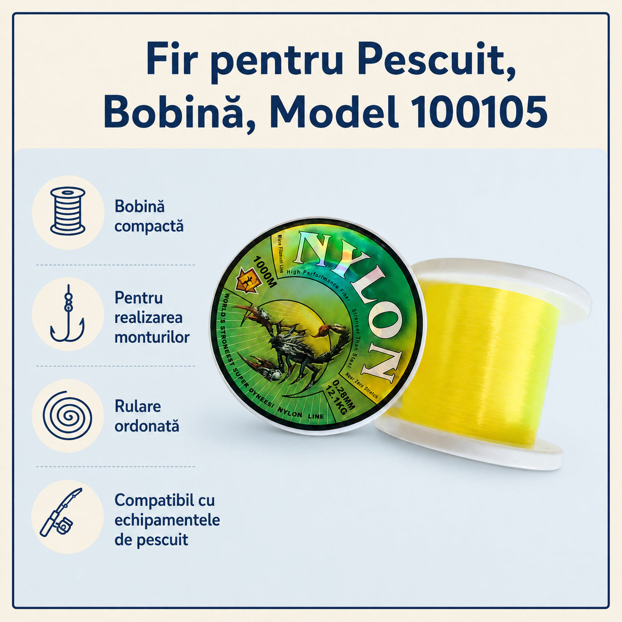 Fir pentru Pescuit, Bobină, Model 100105 – caracteristici