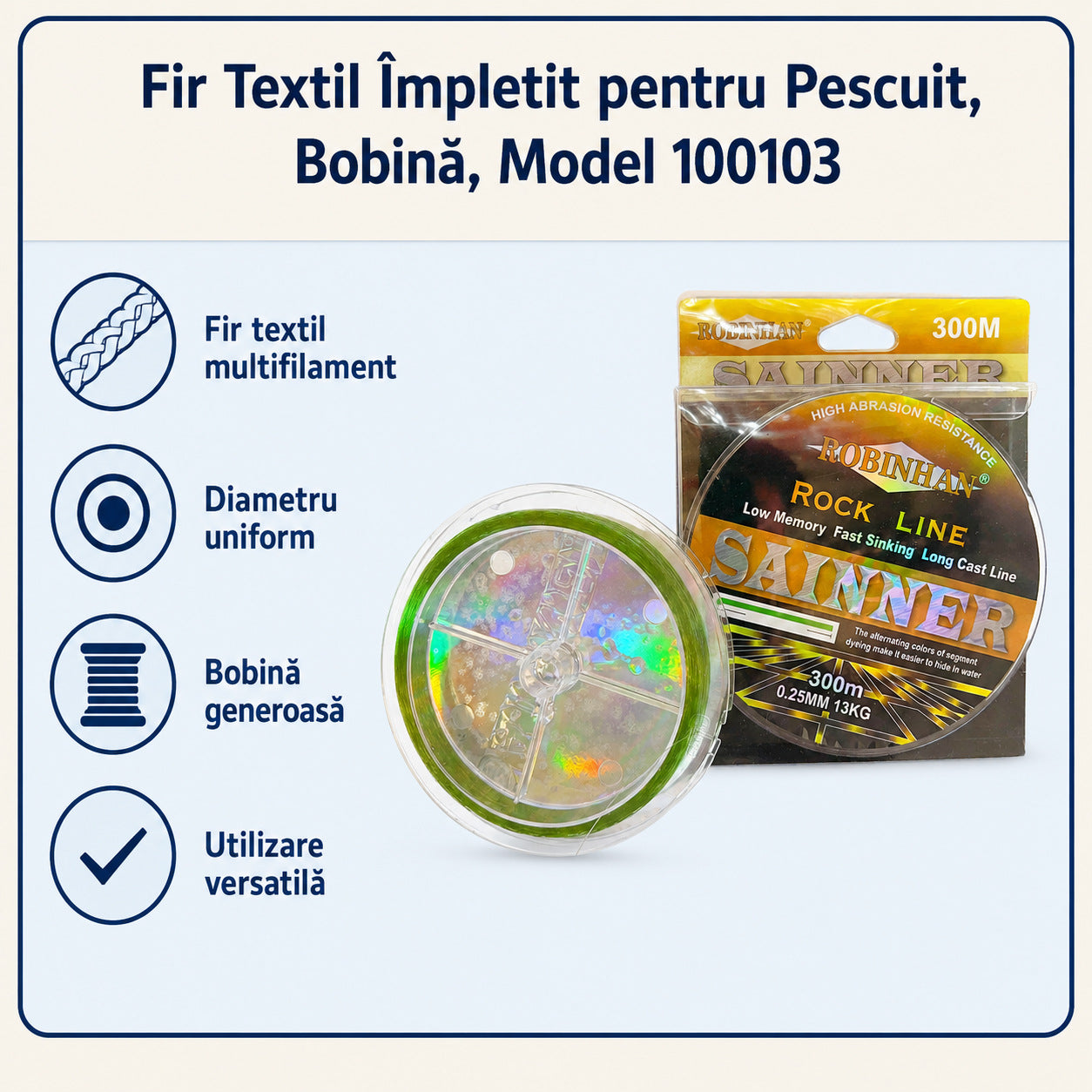 Fir Textil Împletit pentru Pescuit, Bobină, Model 100103 – caracteristici