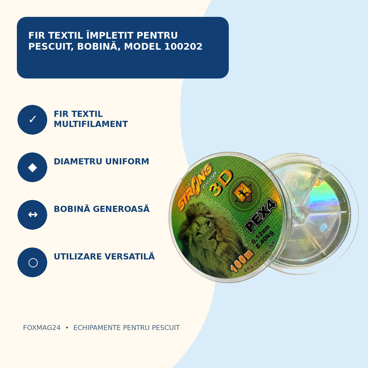 Fir Textil Împletit pentru Pescuit, Bobină, Model 100202 – caracteristici