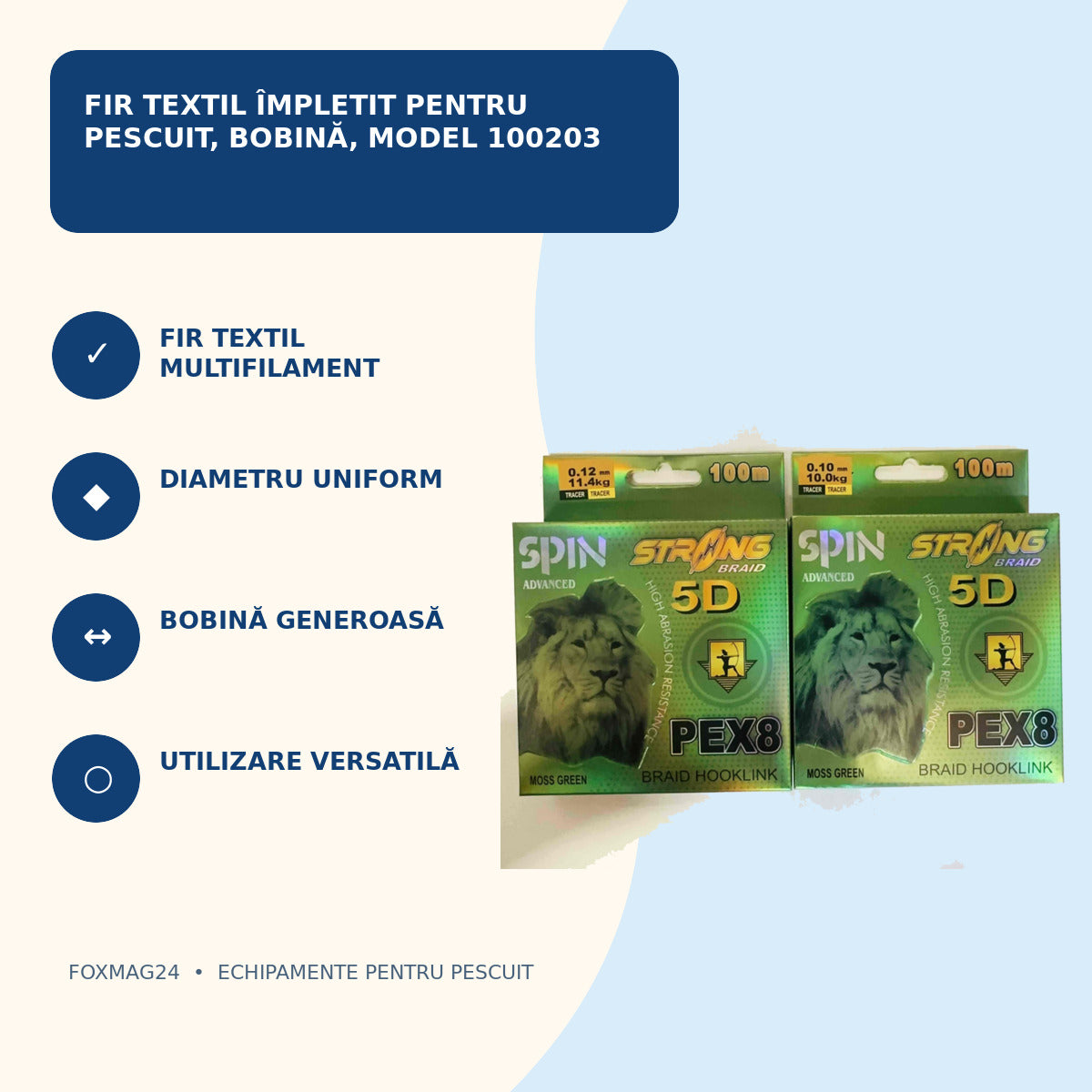 Fir Textil Împletit pentru Pescuit, Bobină, Model 100203 – caracteristici