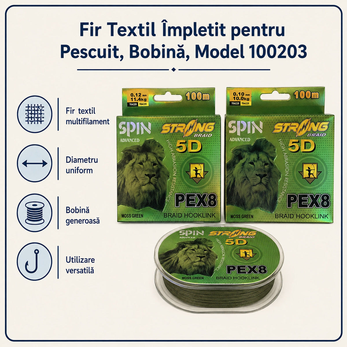 Fir Textil Împletit pentru Pescuit, Bobină, Model 100203 – caracteristici și beneficii