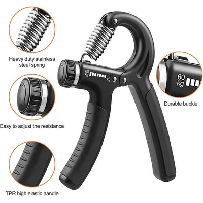 Flexor pentru antebrat, manere cauciuc, anti-alunecare, rezistenta reglabila 5-60kg, din inox/otel, negru