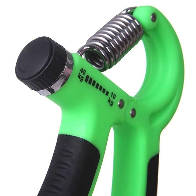 Flexor pentru maini, reglabil de la 10 la 40 de kilograme, din metal si plastic, cu manere antialunecare, verde/negru