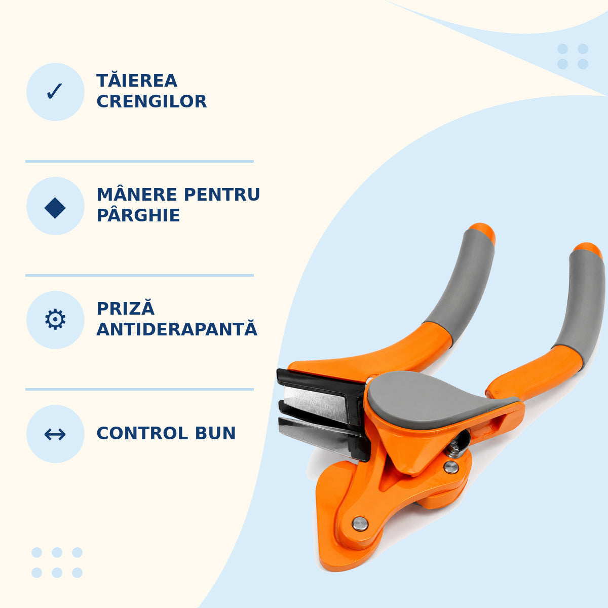 Foarfecă Profesională pentru Tăierea Crengilor, Mâner Antiderapant, Portocaliu – imagine 3