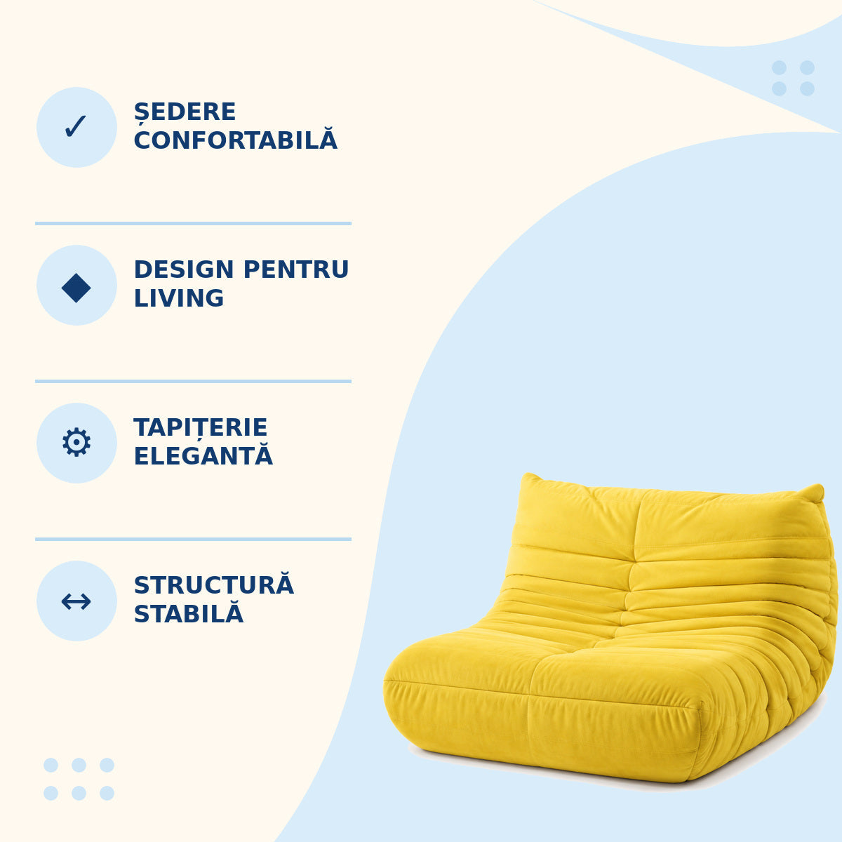 Fotoliu Puf Modular Extensibil, Catifea, Galben – imagine 3