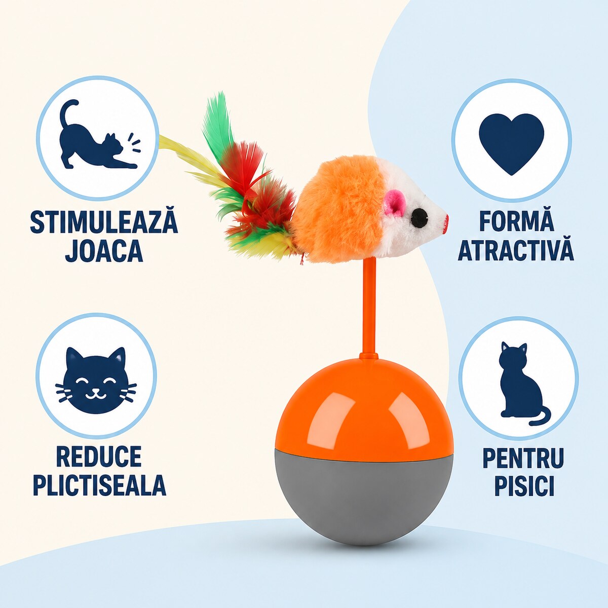 Jucărie Interactivă pentru Pisici, Șoricel cu Bază Balansoar, Multicolor – imagine 3