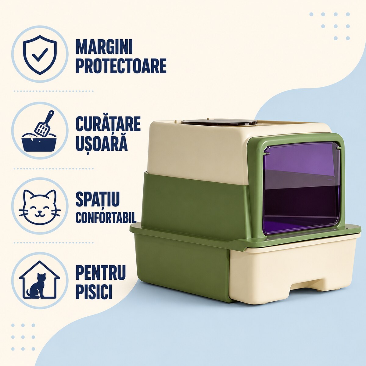 Litieră Acoperită pentru Pisici cu Tavă și Ușă, Verde – imagine 3