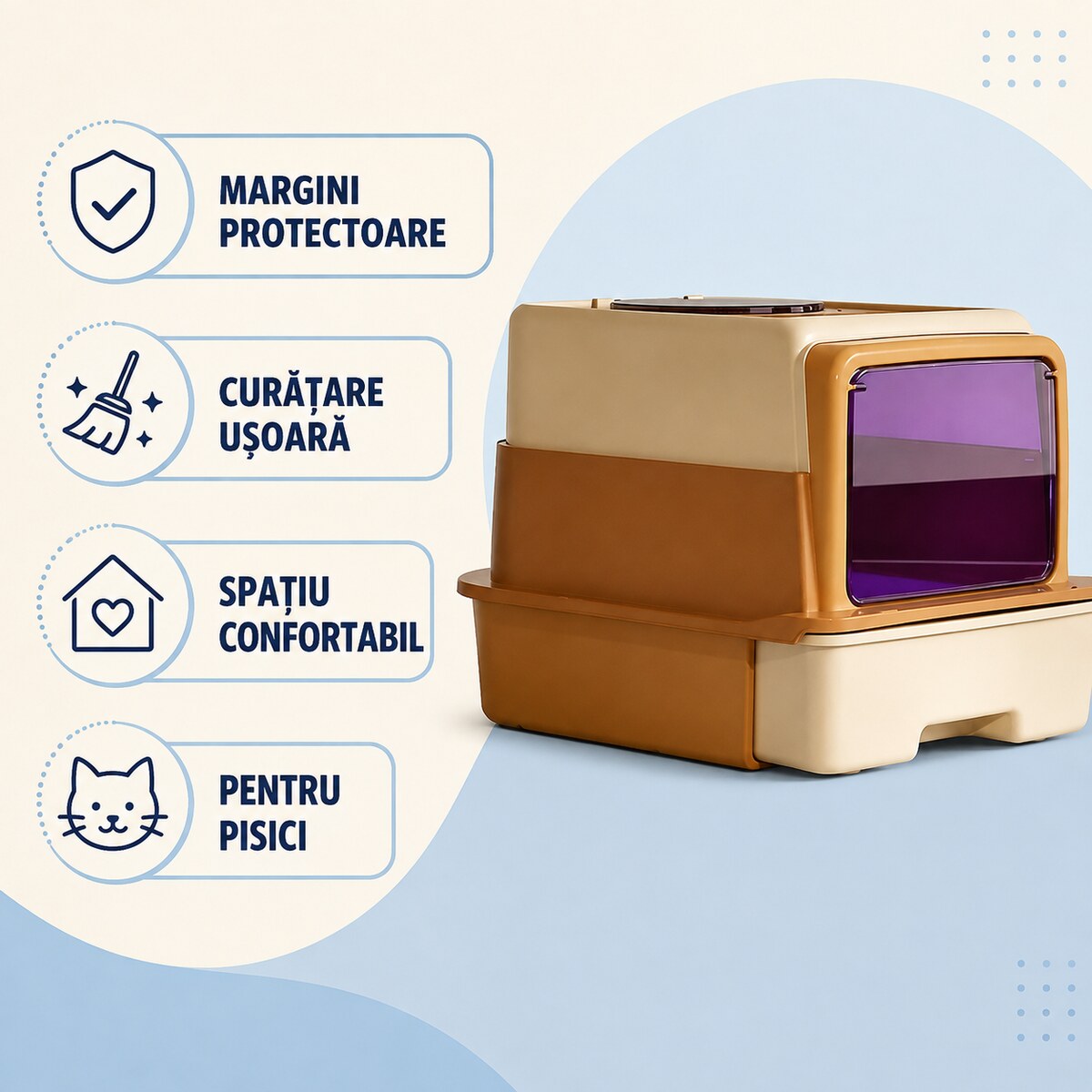 Litieră Acoperită pentru Pisici cu Tavă și Ușă, Maro – imagine 3