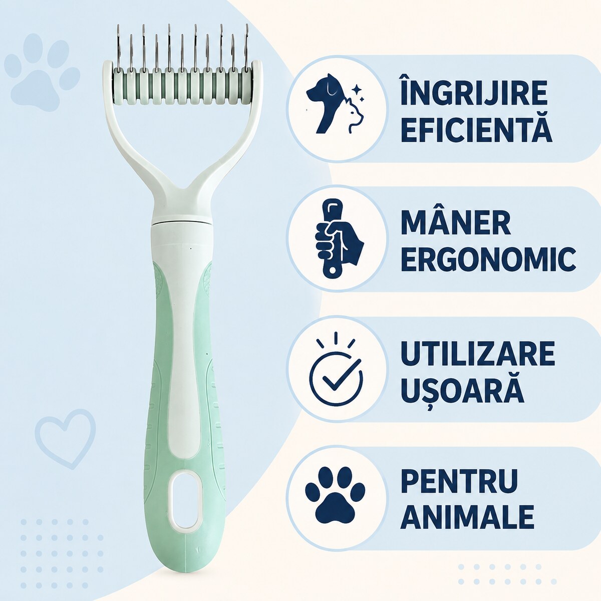 Pieptene Rar pentru Descurcarea Blănii, 11 Dinți, Verde – imagine 3