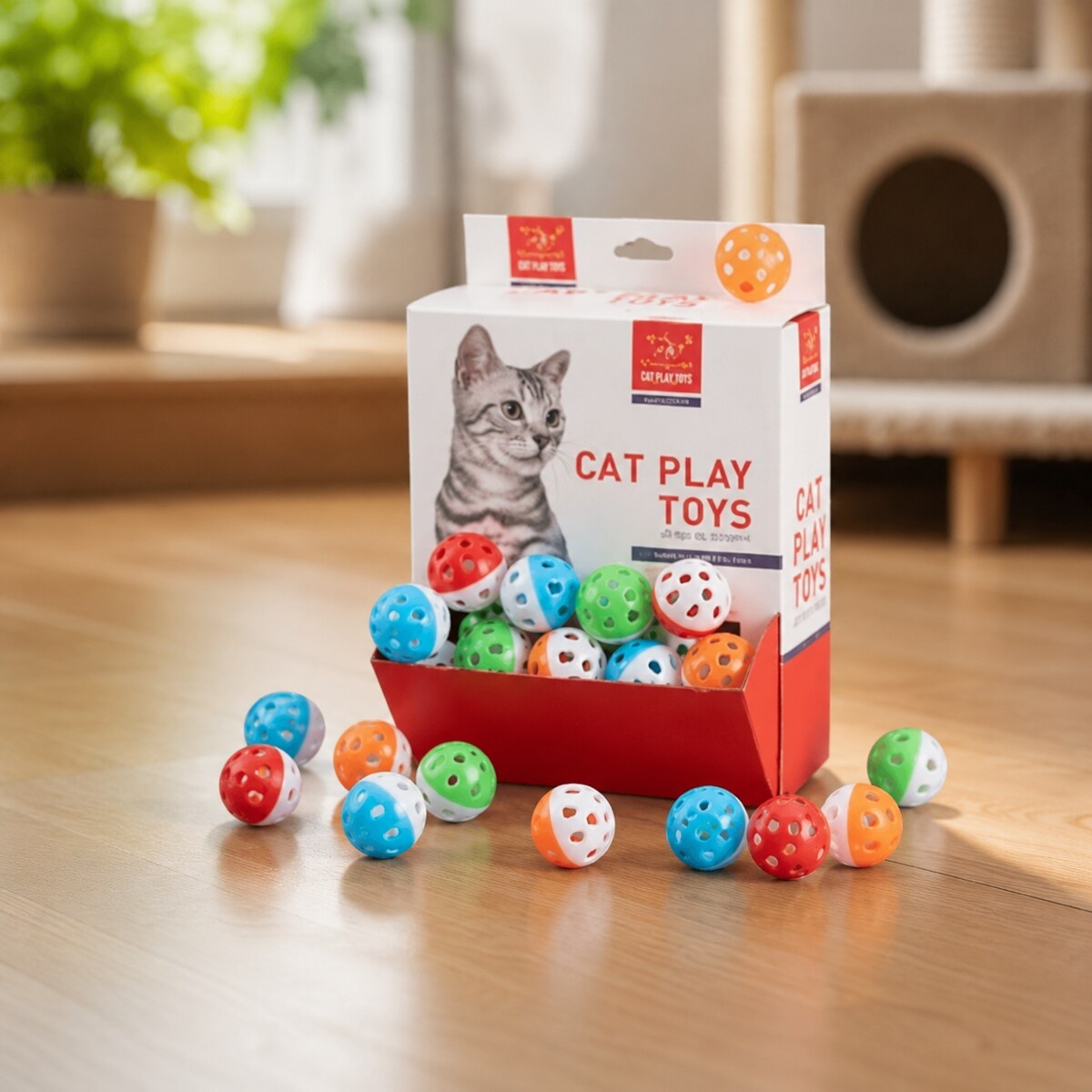 Set Jucării pentru Pisici, 60 Bile Colorate cu Clopoțel – imagine 2