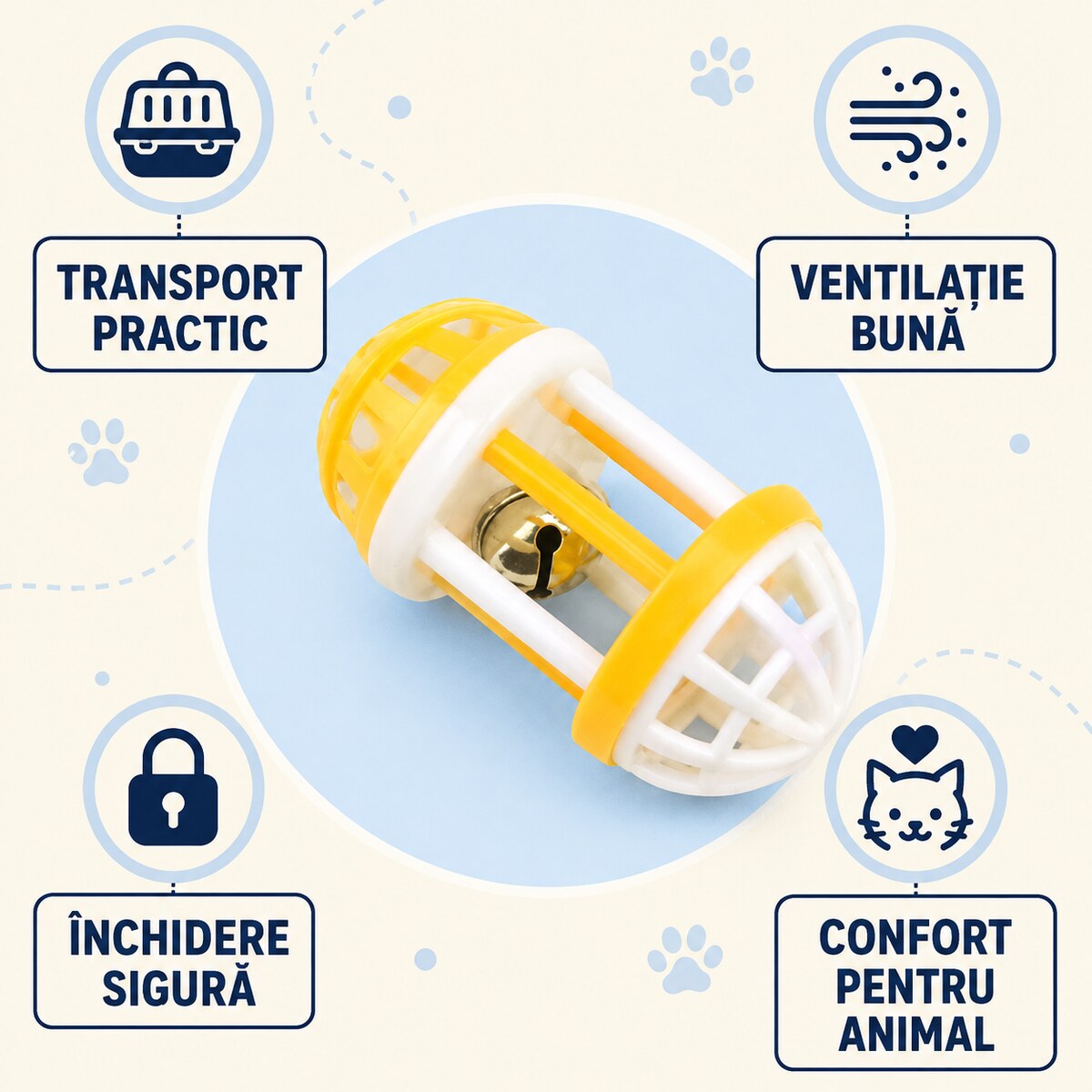 Jucărie pentru Pisici tip Cușcă cu Bilă și Clopoțel – imagine 3